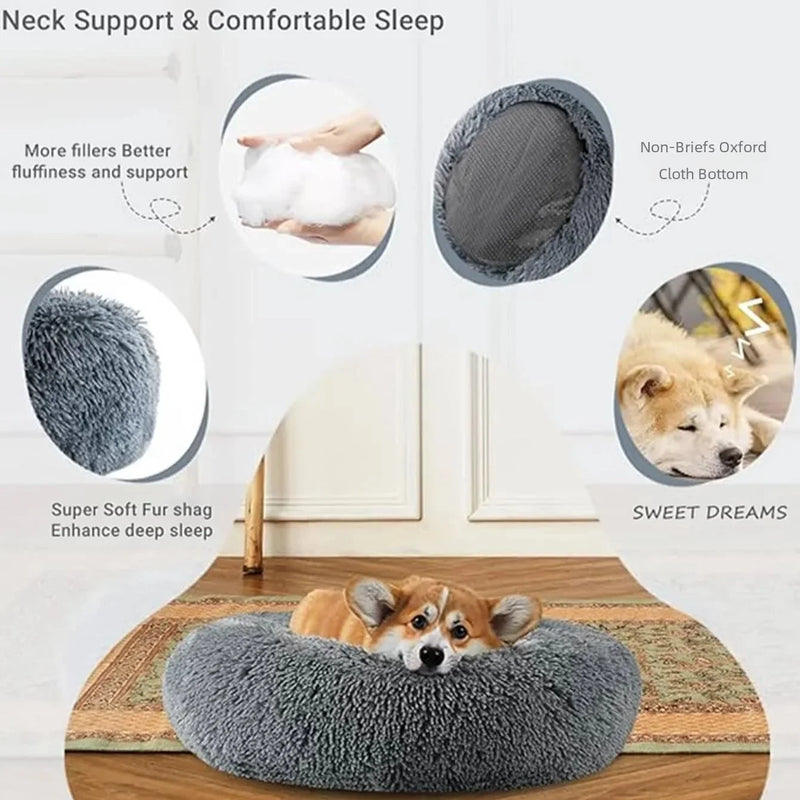 40-90cm Cama Redonda para Animais de Estimação para Cama de Cachorro Grande Super Macia Cama de Gato Longa Casa de Cachorro de Pelúcia para Casa de Cachorro Médio Inverno Dormir Quente